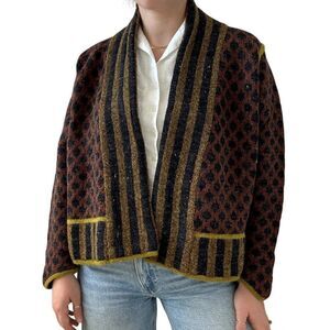 Vintage Lone Bullinger Danmark Hand Knitted Multicolor Wool Norwegian Cardigan